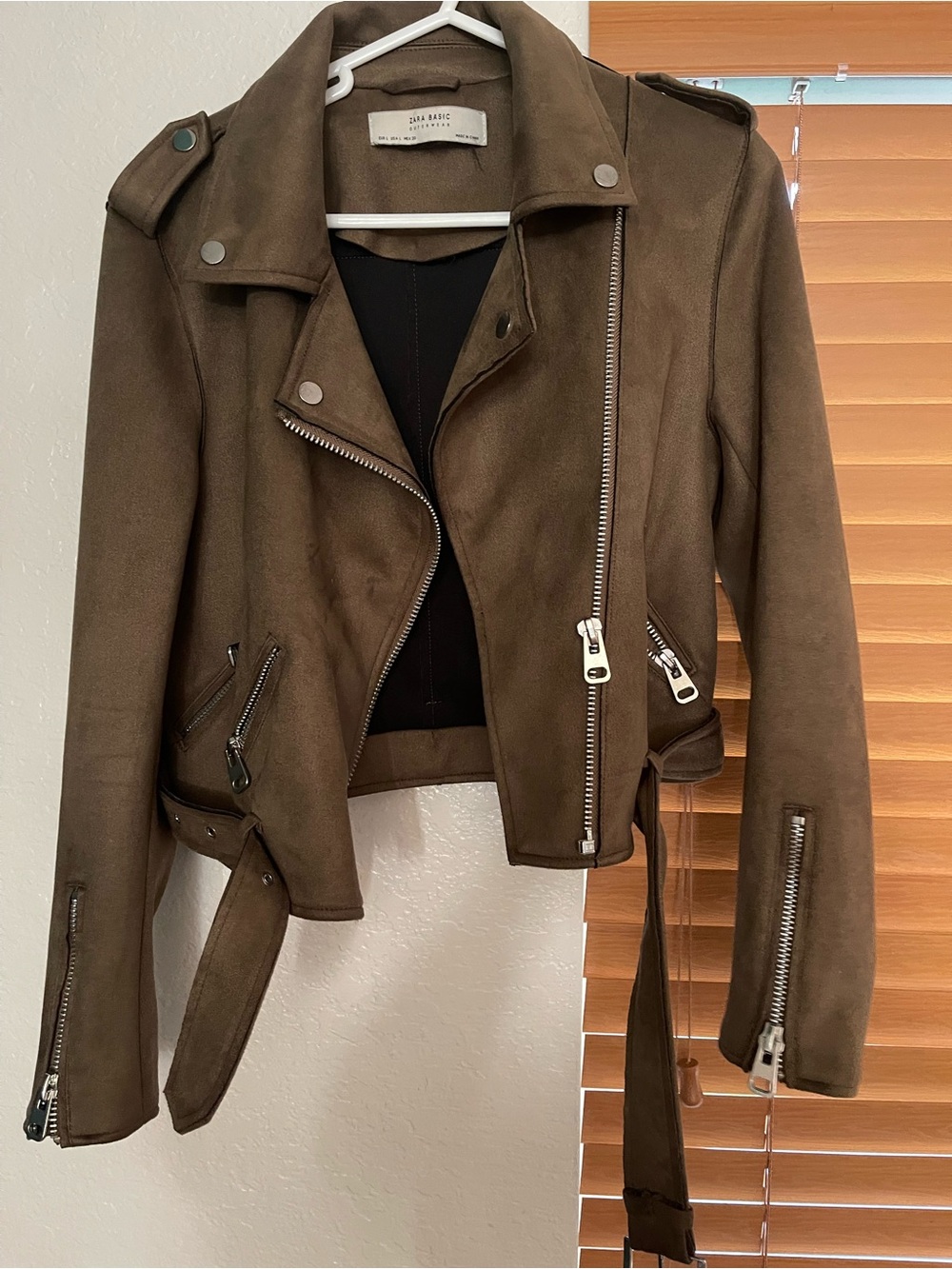 Zara Olive-Brown Suede Moto Jacket